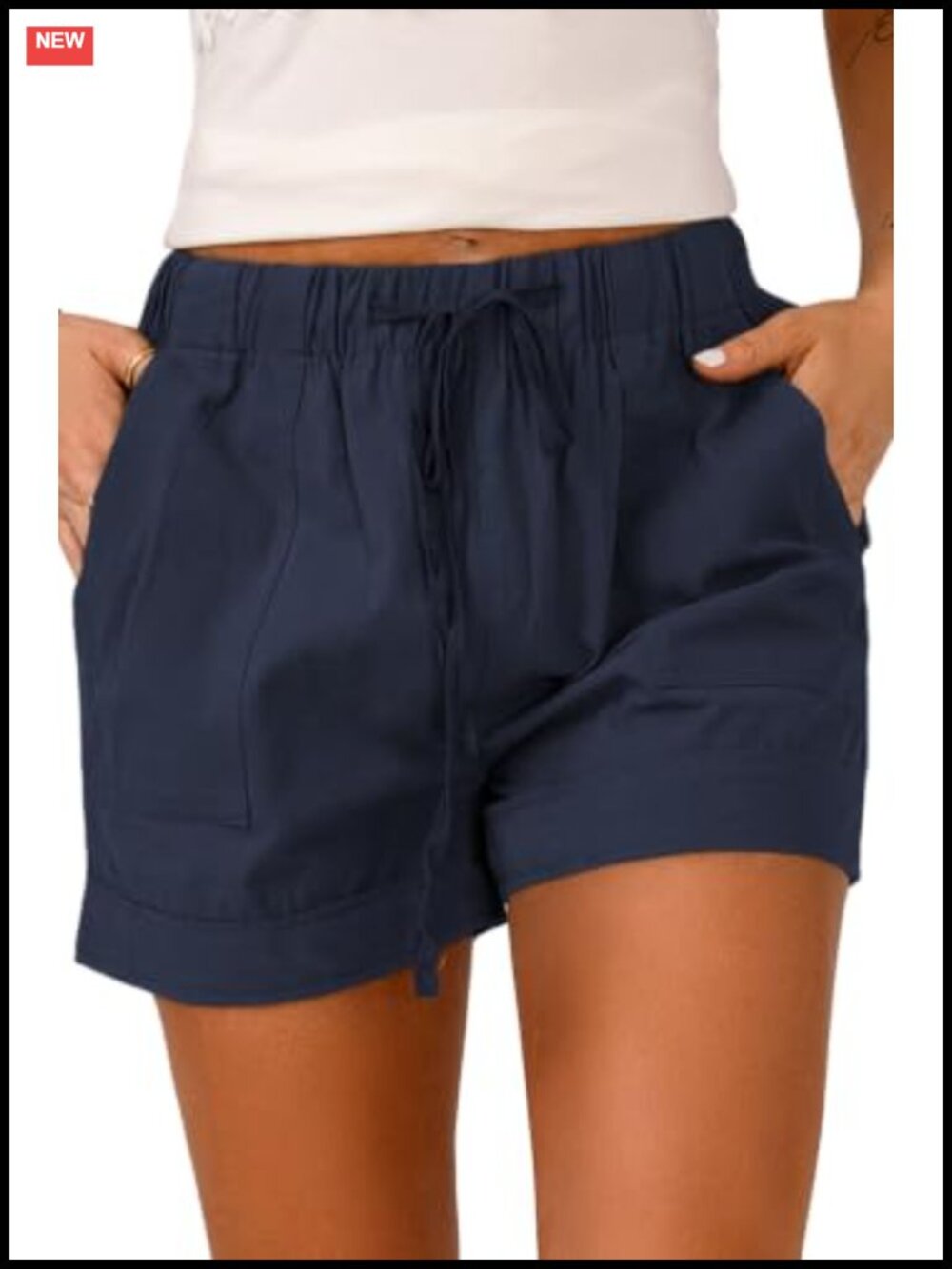 Women Casual Summer High Waist Drawstring Cotton Linen Shorts Pockets